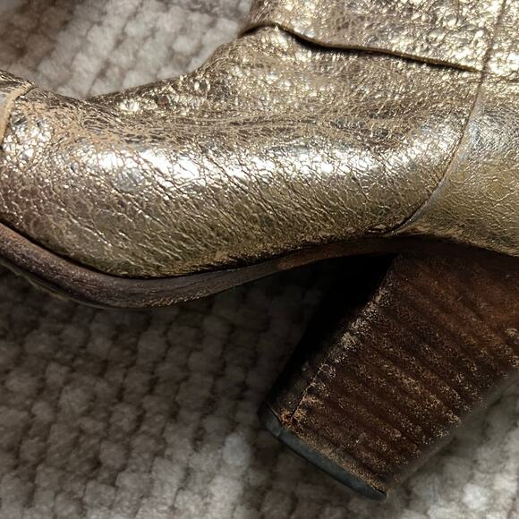 Rag & Bone Newberry Gold Distressed Chunky Heel Ankle Boots 7.5 - Picture 6 of 13